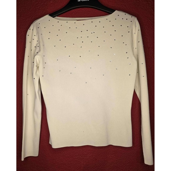 Embellished Knit Top, Long Sleeve Boat Neck Sweater, Evening Wear - Picture 1 of 1